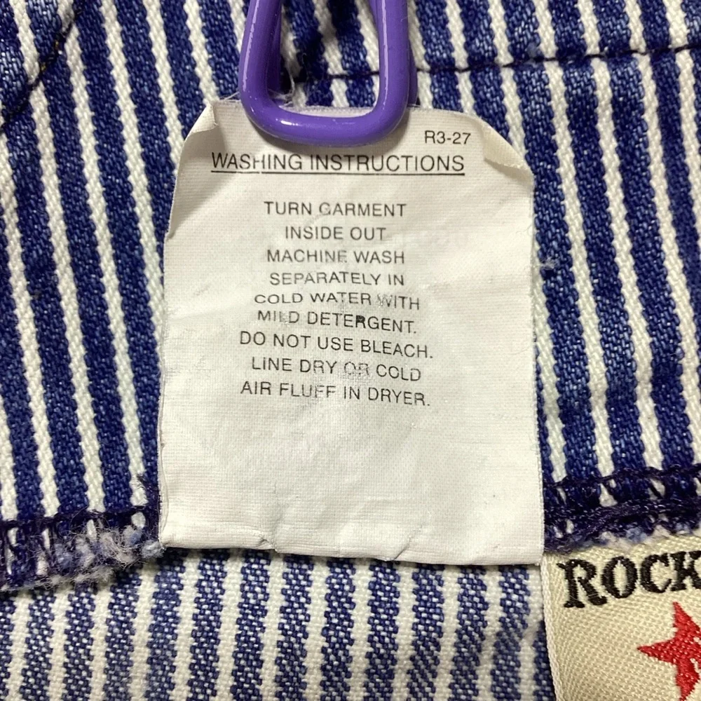 Vintage Rockies Blue and White Striped Denim Bib Overalls Sz L inseam34 - Picture 7 of 11